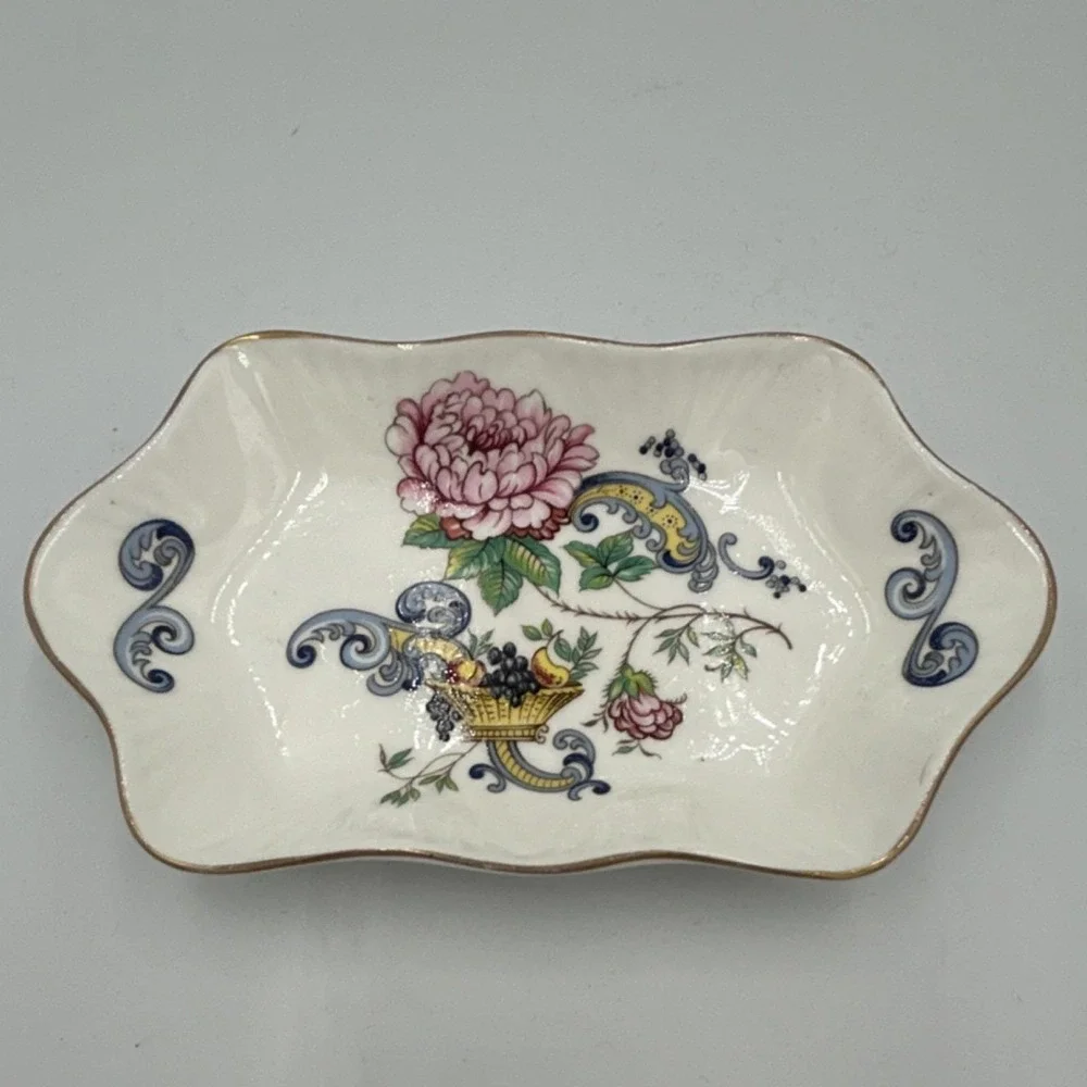 Vintage Crown Staffordshire Chelsea Manor bone china candy dish, floral, England